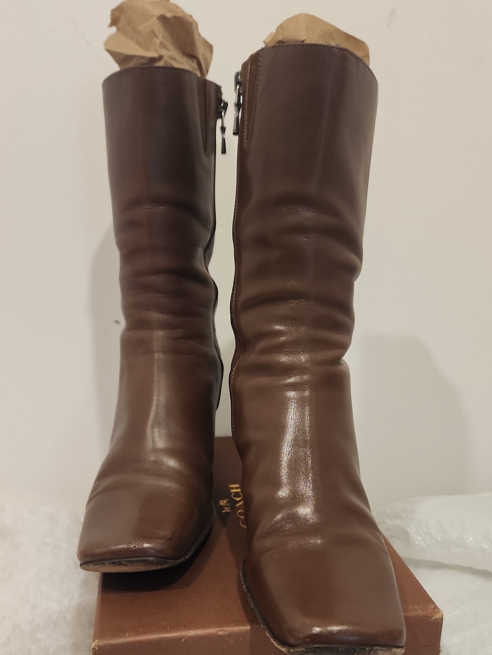 Donald J. Pliner Chocolate Brown Leather Mid-Calf Heeled Boots -6